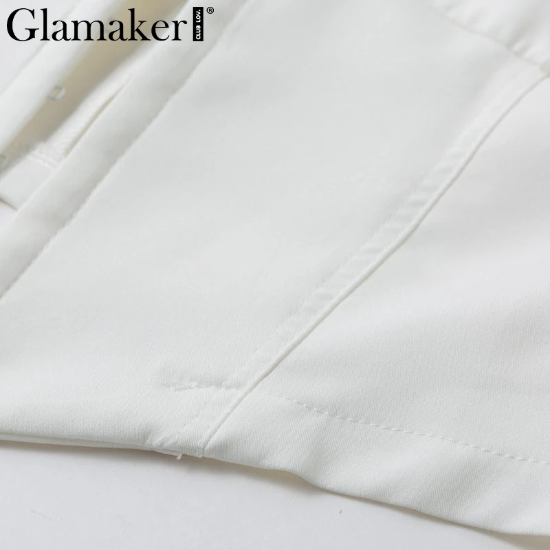 Glamaker, белые сексуальные короткие куртки с v-образным вырезом, женские летние элегантные куртки с длинным рукавом, блейзер, женские модные вечерние Клубные пиджаки и пальто