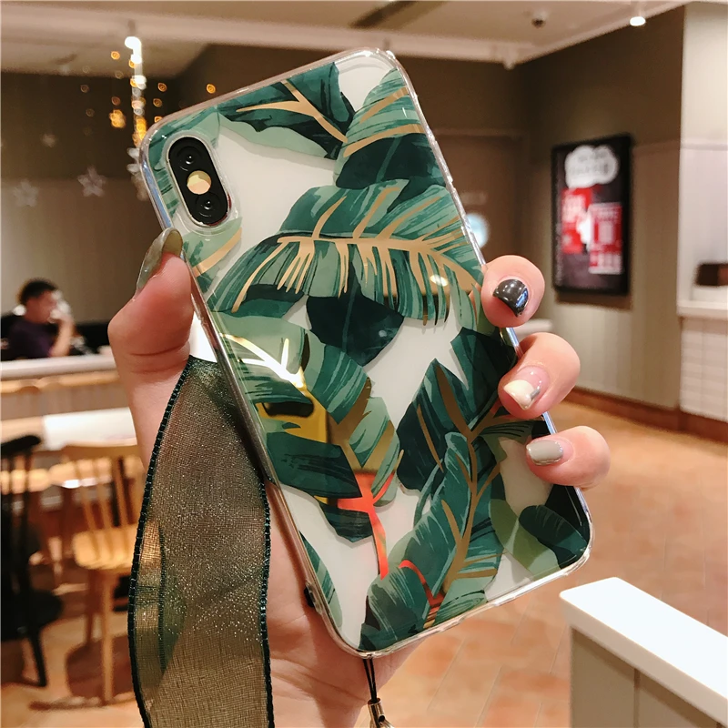 Роскошный глянцевый чехол для телефона с цветочными листьями iPhone 12 Pro Plus 7 8