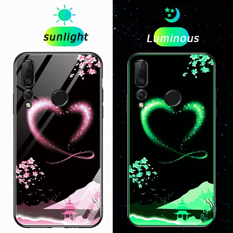Luminous Tempered Glass Cases For Huawei Nova 4 P30 Pro P20 Lite Honor 10 10i 9i 8X Max 9S Back Cover Soft Silicone Shell |