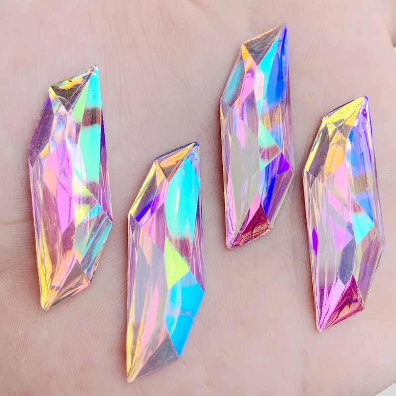 Bling 8pcs 14*45mm Crystal AB S-shape&Leaves Resin Rhinestone Applique Flatback Face Strass Non Sewing Stones for Crafts | Дом и сад