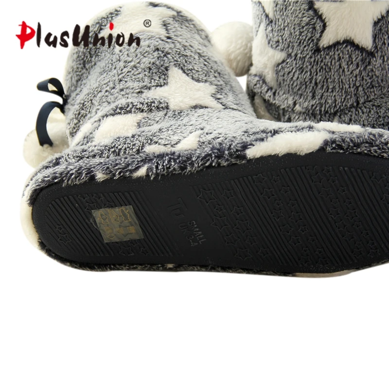 Star Flock Flat with 2 Colors Winter Indoor Slippers for Women Grey Ball Beaded Pink Adult House Shoes Soft Warm Slipper | Обувь