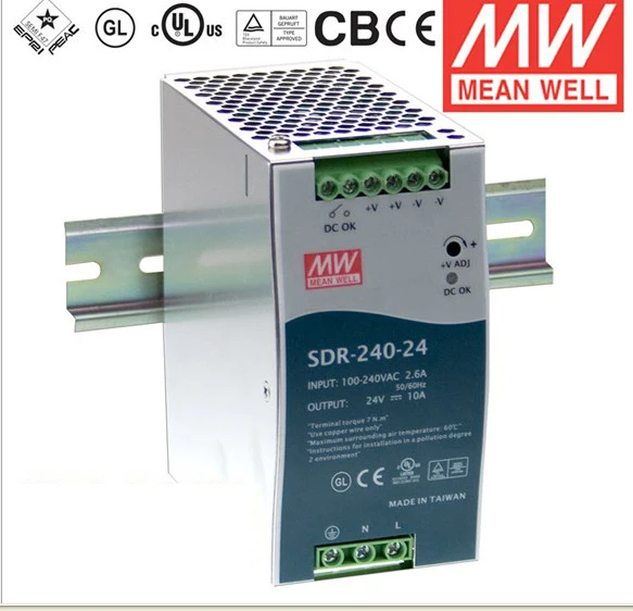 

MEAN WELL NDR-240-24 Single Output 240W 24V 10A Industrial DIN Rail Mounted Meanwell Power Supply