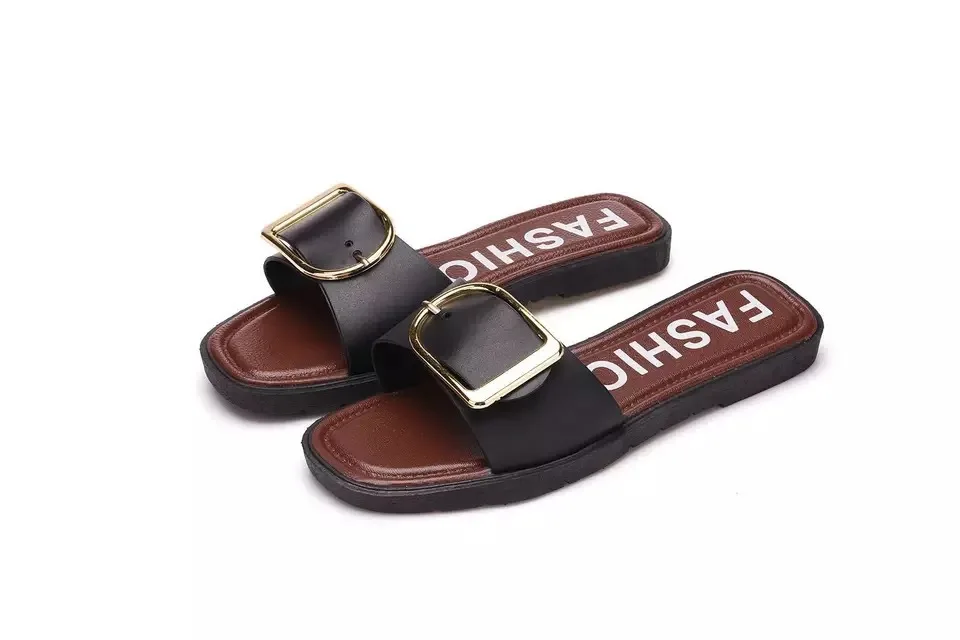 New go out Korean version of the buckle slippers female summer wear flat sandals wild fashion outdoor beach | Обувь