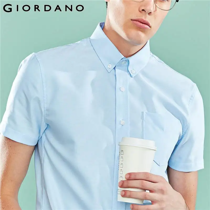 Giordano мужская рубашка Оксфорд спиннинг с короткими рукавами из натурального