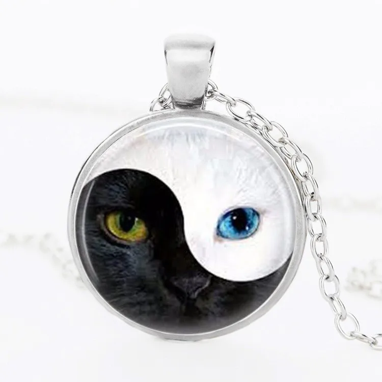 Стильное ожерелье SUTEYI Yin Yang с подвеской в виде кошки кошачий глаз посеребренные