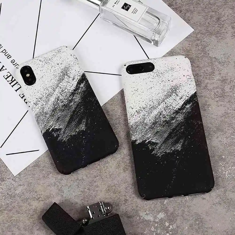 Fashion Black White Flower Back For iphone X 6 6s Plus Case Matte Skin Coque 7 8 plus Cover Hard PC Cute Cartoon Capa |