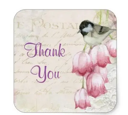 

1.5inch Shabby Vintage Bird and Flowers Thank You Square Sticker