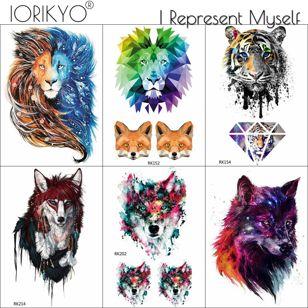 

3D Flash Galaxy Wolf Temporary Tattoo Men Chest Tiger Art Tattoo Stickers Women Geometric Tiger Tribe Waterproof Tatoos Supplies