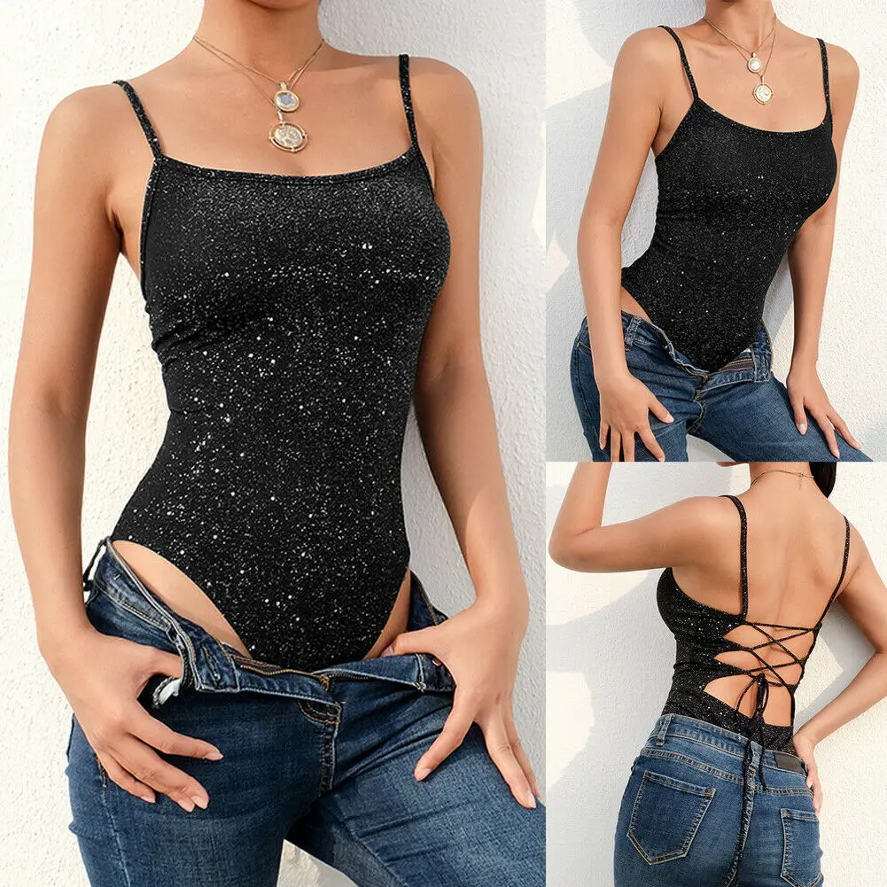 Женский Облегающий комбинезон эластичный без рукавов с открытой спинкой для