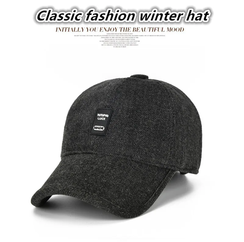 XdanqinX Snapback кепка зимняя мужская теплая шапка среднего возраста шерстяная Толстая бейсболка s с ушками регулируемый размер наушник Кепка для мужчин