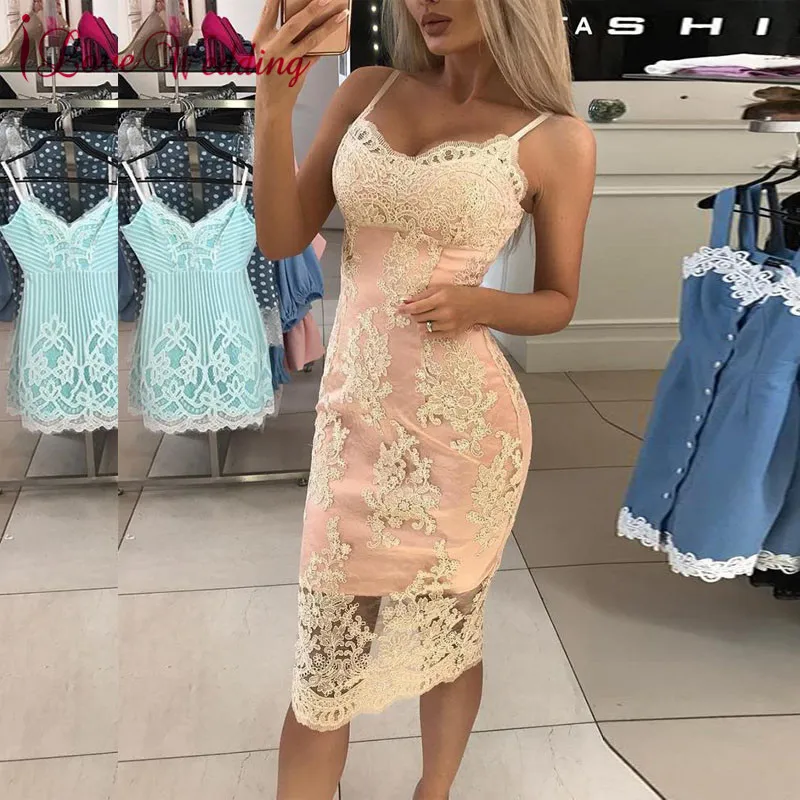 same as photo Новая мода кружевное коктейльное платье короткое платье с аппликацией розовые вечерние платья на бретельках для особых случаев Cocktai - Цвет: same as photo
