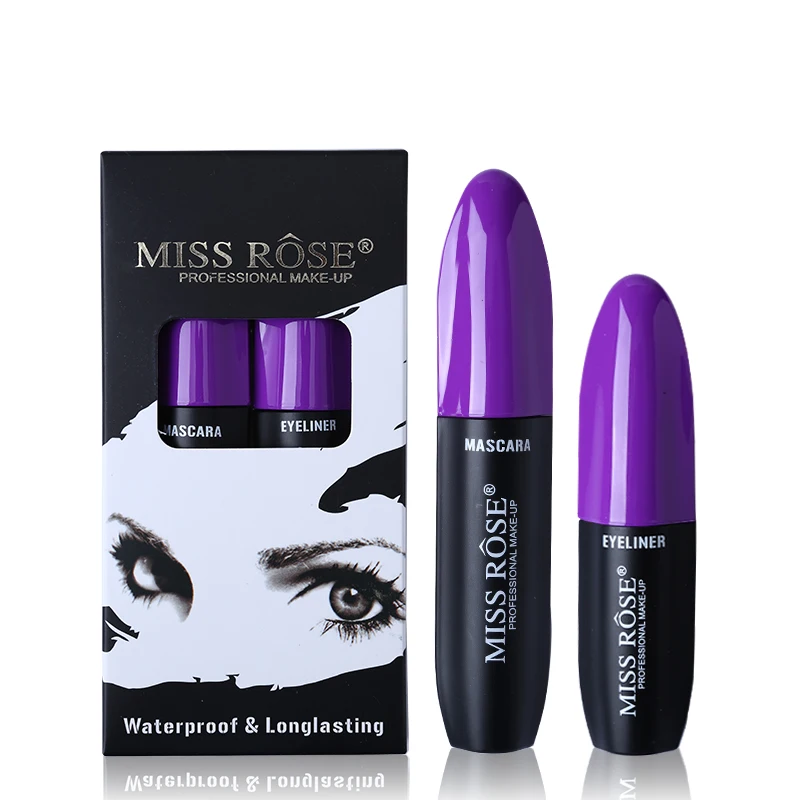 2 шт./лот Miss Rose Черная тушь для ресниц + жидкая подводка глаз водостойкая
