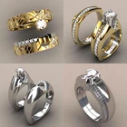 Роскошный женский набор колец с цирконом и камнем уникальный стиль Кристалл Золотой Цвет свадебное кольцо обещание обручальные кольца для женщин