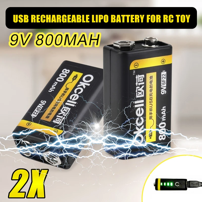 Горячая Распродажа OKcell 9V 800mAh USB аккумуляторная батарея Lipo для радиоуправляемого