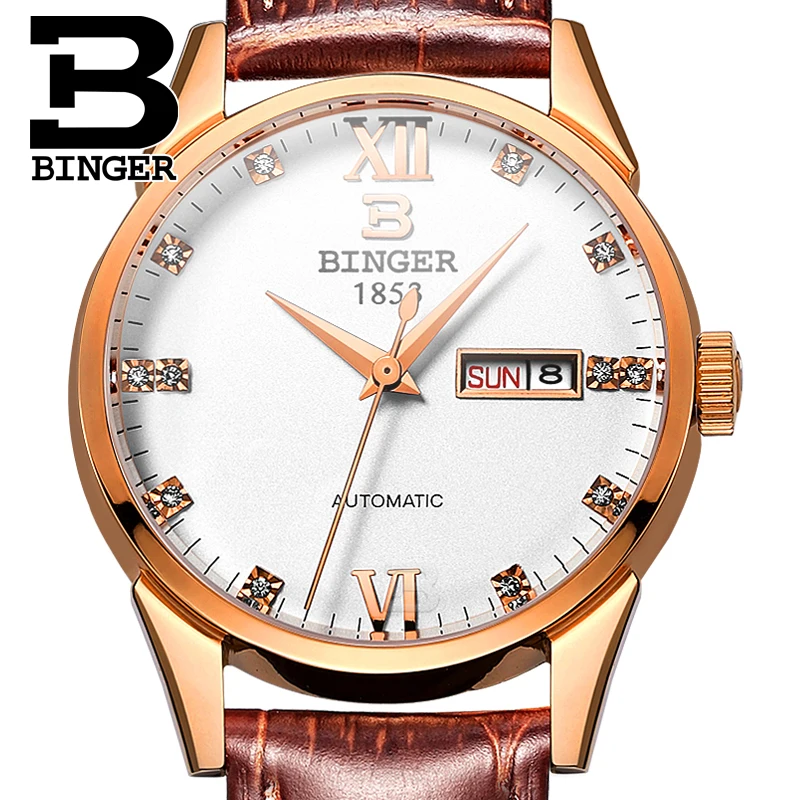 

Switzerland men's watch luxury brand Wristwatches BINGER Automatic Mechanical Men's Clock Genuine Leather waterproof B1128-13