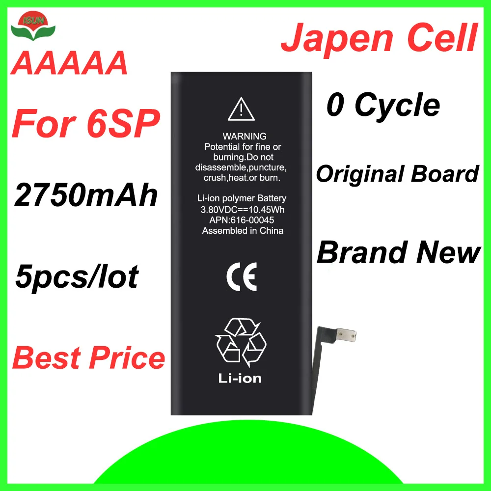 

ISUN 5pcs/lot original quality 0 cycle mobile battery for iPhone 6SPlus 5.5 2750mAh 3.82V battery replacement
