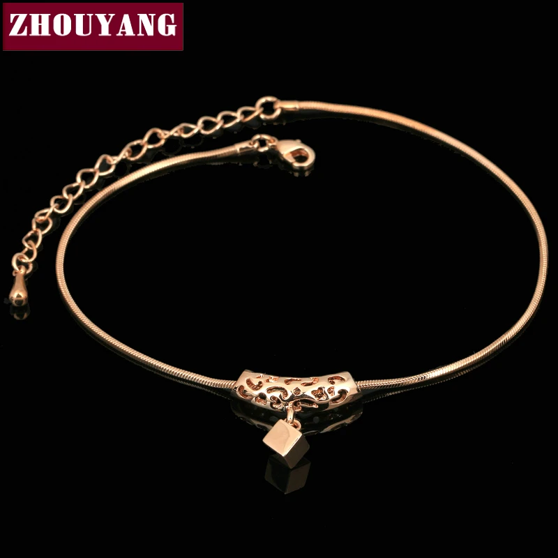 ZHOUYANG Высокое качество выдалбливают розовое золото цвет ножные браслеты ювелирные изделия Австрийские кристаллы ZYA030