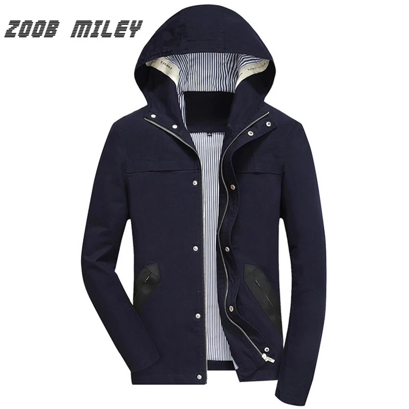 

ZOOB MILEY Men Causal Jackets and Coats Plus Size M-XXXXL Cotton Zipper Fly High Quality Solid Khaki Male Hooded Outerwear