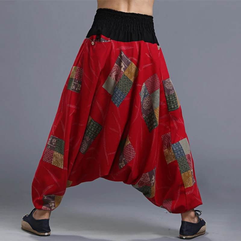 Брюки мужские в непальском стиле длинные штаны Хлопковые Штаны с промежностью