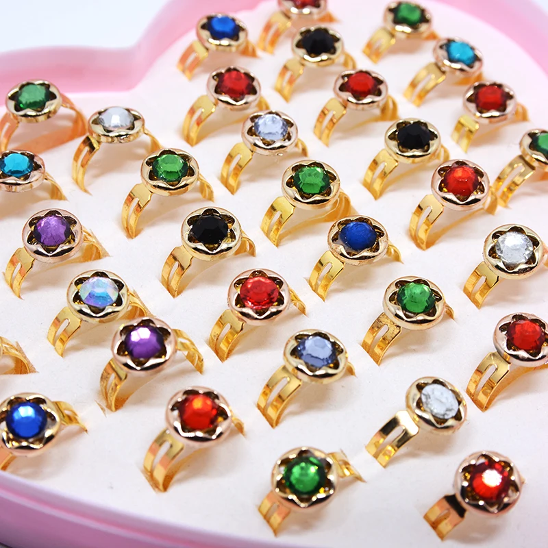 Оптовая продажа 12 шт. Детские кольца с имитацией драгоценных камней и стразами