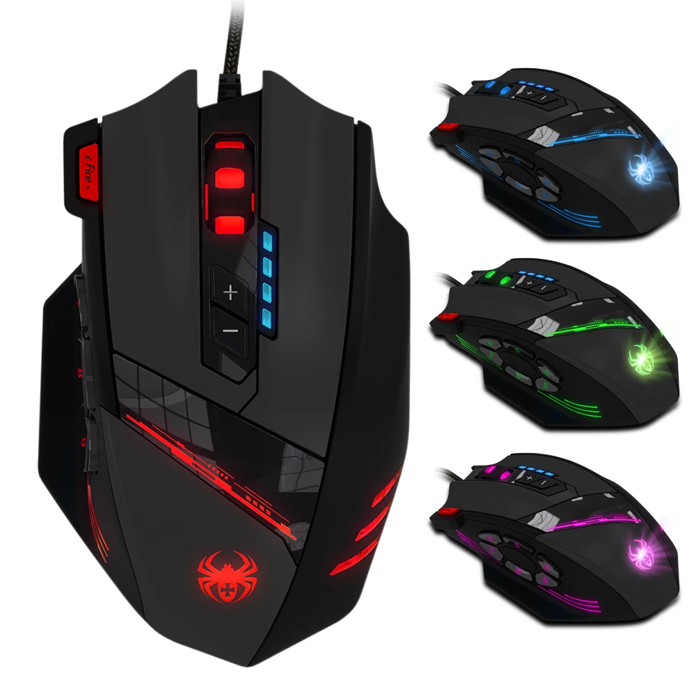 

ZELOTES C-12 USB Wired Gaming Mouse 12 Programmable Buttons Computer Game Mice 4 Optical Adjustable DPI 7 LED Lights for Players