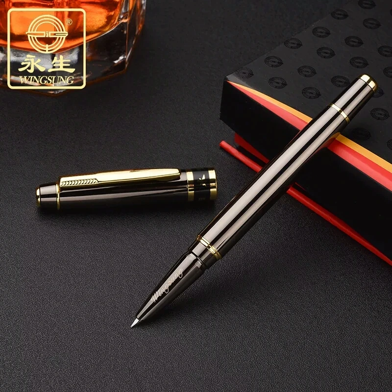 

Wholesale price wingsung Light black metal Fountain Pen Office stationery Supplies calligraphy 0.38mm nib ink Pens gift（ No Box