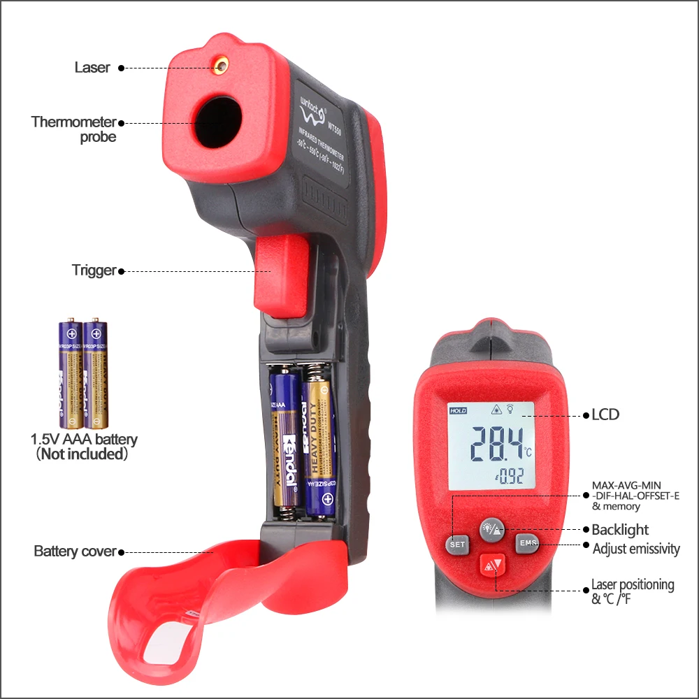 Цифровой термометр wповрежденный Бесконтактный лазерный фотометр цифровой