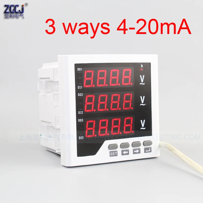 CJ-3AV33-3D,CJ-3AV23-3D 0-450V AC range 3 phase digital voltage meter with 3 ways 4-20mA or 0-10V  analog out 3 phase voltmeter