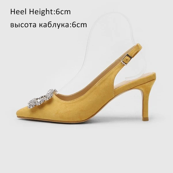 Yellow Shoes 6cm Для женщин; туфли-лодочки; модная Женская Стразы обувь на высоком каблуке, из мягкой кожи, женская обувь на высоком каблуке Острый носок с нескользящей подошвой бренд размера плюс де - Цвет: Yellow Shoes 6cm