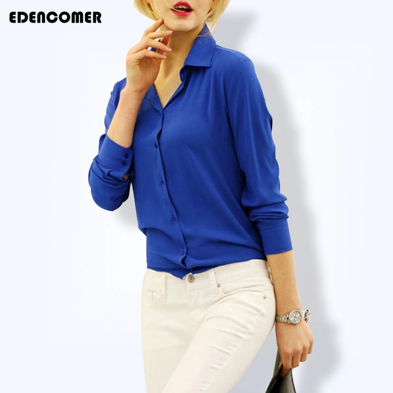 Женская шифоновая блузка с длинными рукавами однотонная