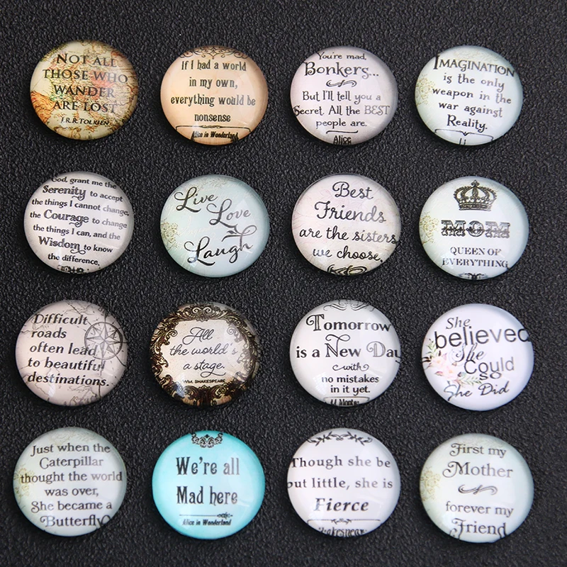 

Random 6pcs Mix English Letters Pattern Round Glass Cabochon 20mm 25mm Dome Flat Back DIY Jewelry Finding