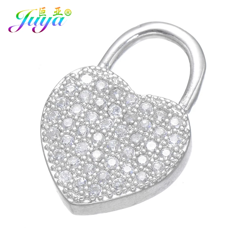 

Juya DIY Heart Shape Locket Key Micro Pave Zircon Charm Pendants Accessories For Women Charm Bracelets Pendants Necklace Making