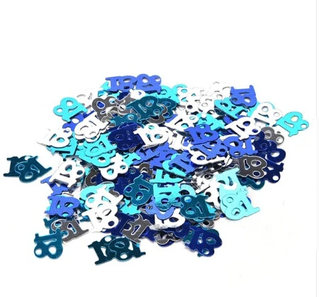 18 blue 600 шт золотые и черные цифровые фигурки 16 18 21 конфетти с днем рождения номенклатуры Разбрасыватели конфетти для стола украшения посыпать металлик - Цвет: 18 blue