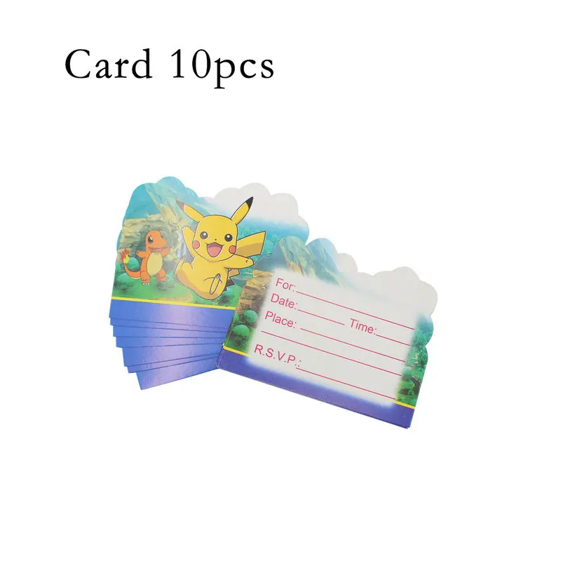 Card 10pcs Украшения для дня рождения для детей, мальчиков, Покемон, одноразовая посуда, Набор салфеток, тарелки, Подарочная сумка, фольгированный шар, Покемон, вечерние принадлежности - Цвет: Card 10pcs
