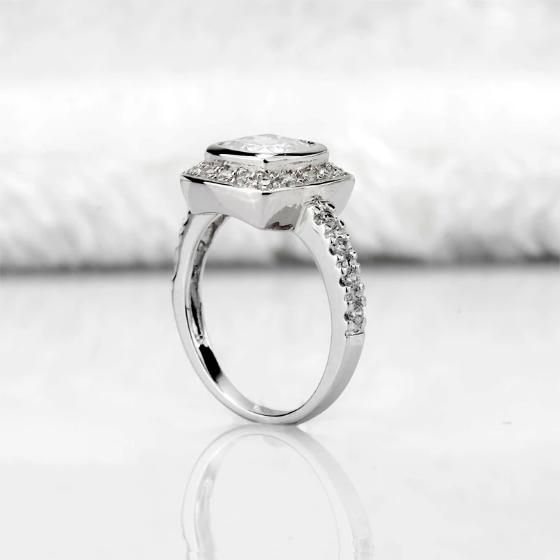 Цветная рыбка 925 пробы Серебряная Подушка Cut 1 5 ct Halo обручальное кольцо роскошный