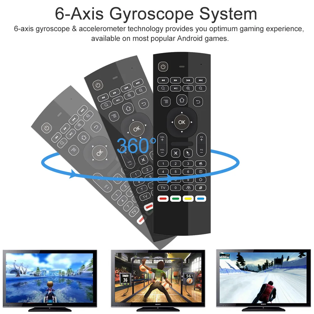 Wireless Keyboard 2.4G Backlight Air Mouse 6-Axis Somatosensory Remote Control Motion Sensor Game IR Learning Buttons for TV Box |