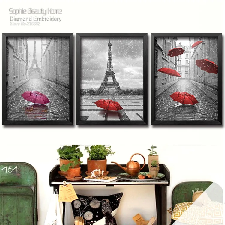 Алмазная живопись сделай сам вышивка красота Эйфелева башня красный зонт