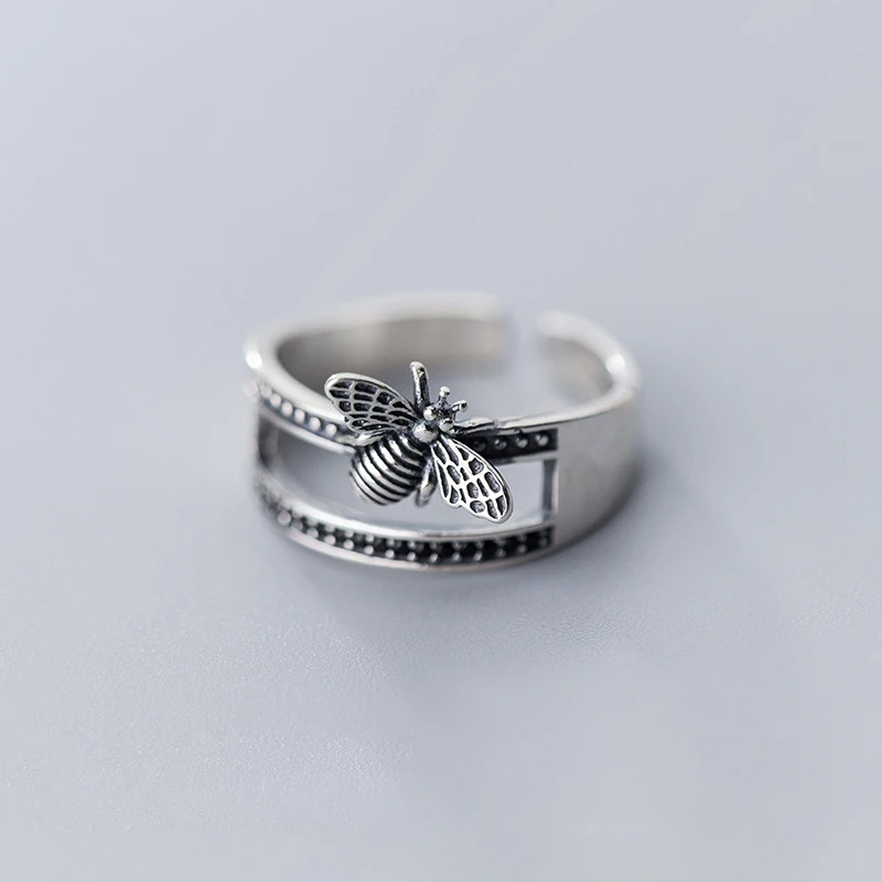 

Punk Bee Ring 925 Silver Jewelry Vintage Charm Joyas Haut Bague Femme Aneis Ladies Tassel Ring Boho Big Rings for Women Anillos