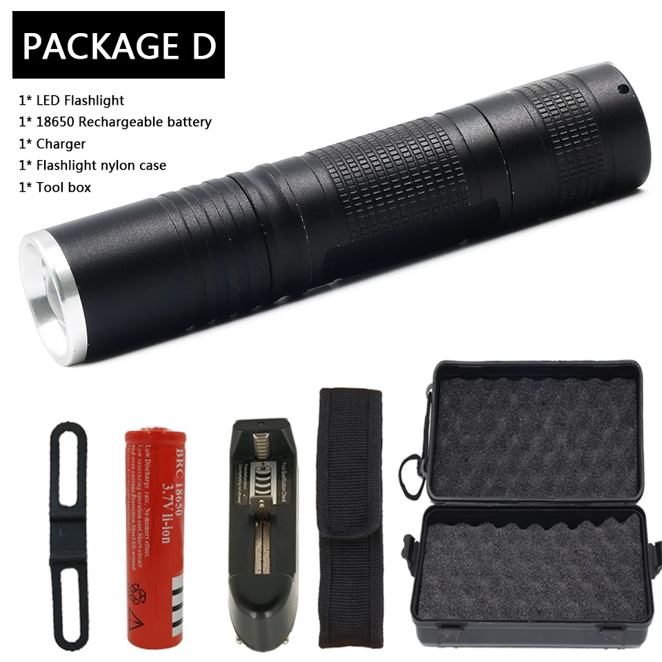 Package D 8000 люменов, XM-L2 U3 T6, мощный светодиодный фонарь для велосипеда, 5 режимов, переключатель, зум-объектив, мощность 18650, перезаряжаемый аккумулятор - Испускаемый цвет: Package D