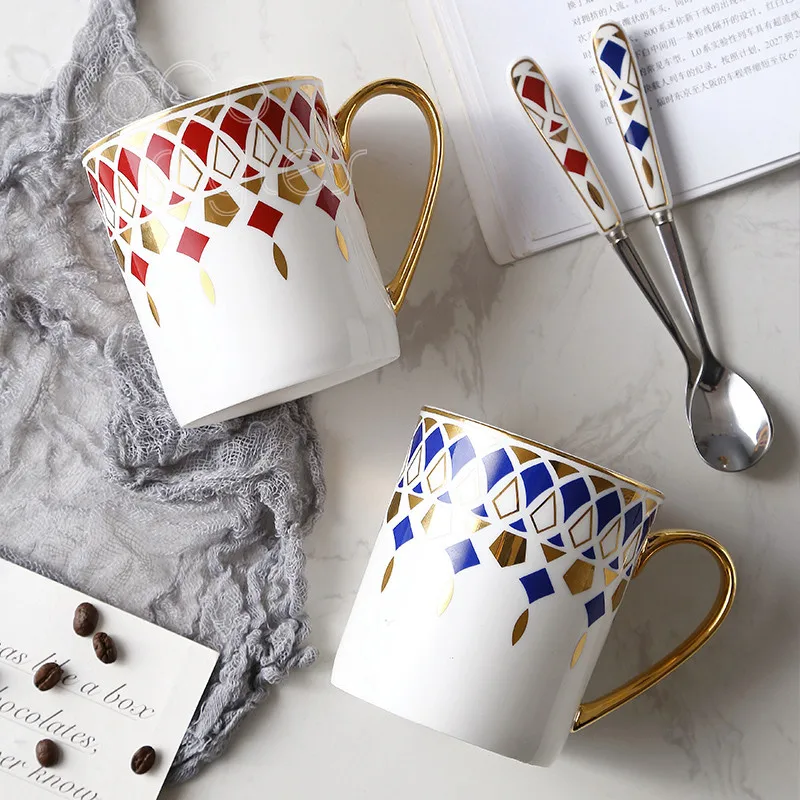 Cocostyles InsFashion creative coffee ceramic mugs with gold handle and pattern for woman gift sets | Mugs