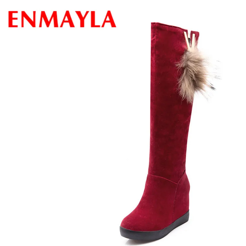 

ENMAYLA Women Winter Boots Wegdes High Heels the Knee Boots With Fur Women Fashion Slip On Height Increasing Platform Boots