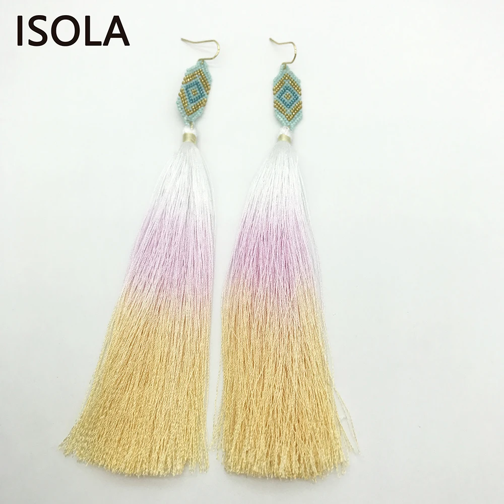 Летние Элегантные длинные серьги кисточки в богемном стиле ISOLA высокое качество