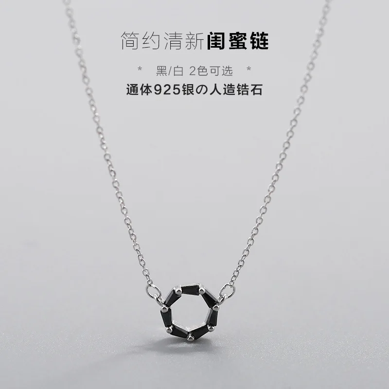 Черный круглый фианит Ожерелье Женщины 100% 925 пробы серебро nacklace Ювелирное