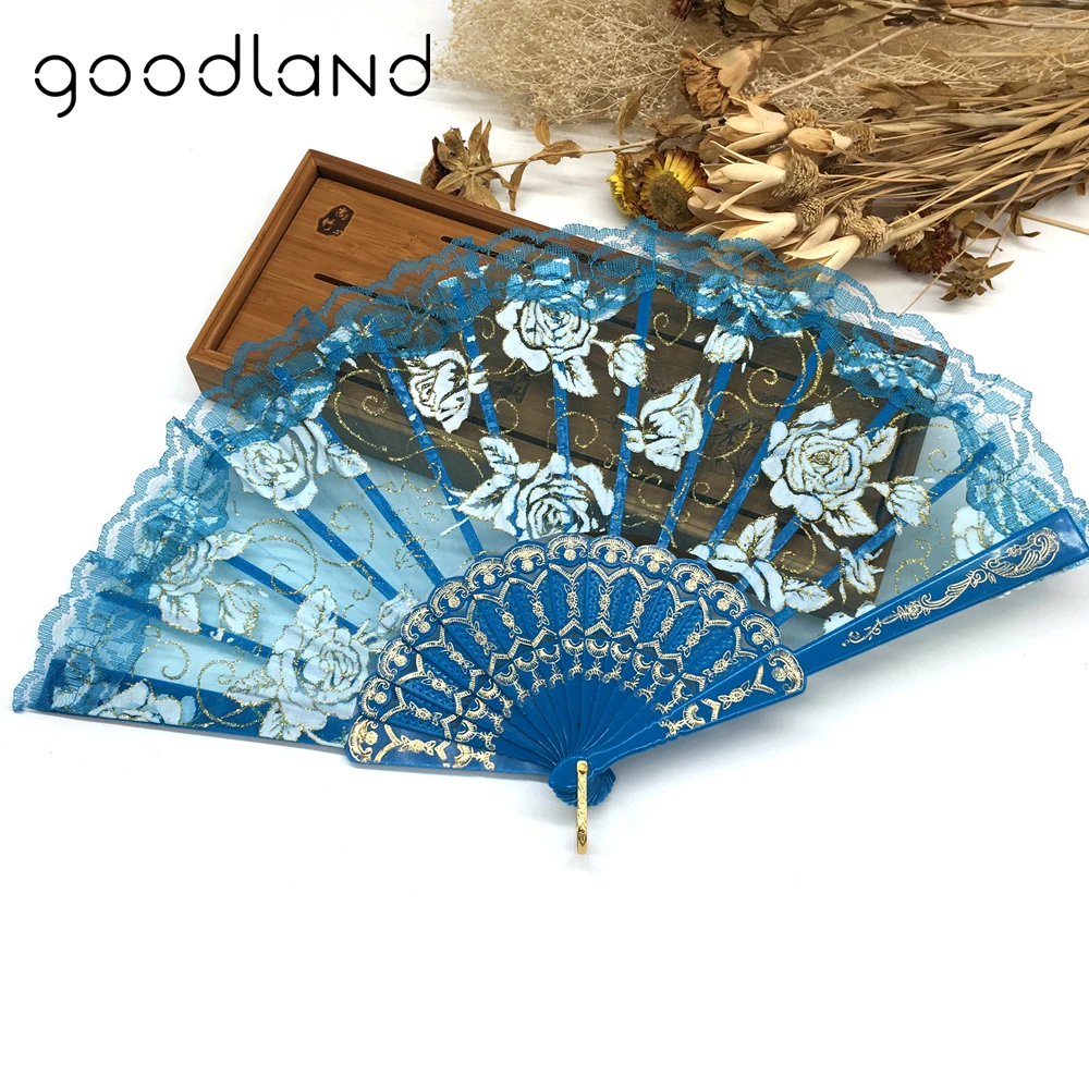 Free Shipping 10pcs Luxury Rose Pattern Glitter Floral Lace Hand Fan Party Dance Folding Kraft Gifts | Дом и сад