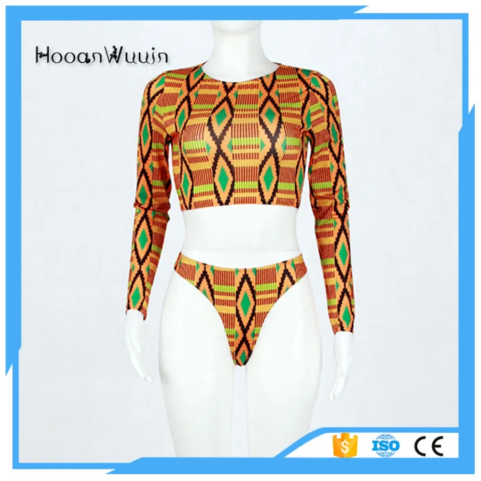 Geometric digital printing Long-sleeved Shirt Sexy High-Elastic Tight Swimwear Women |