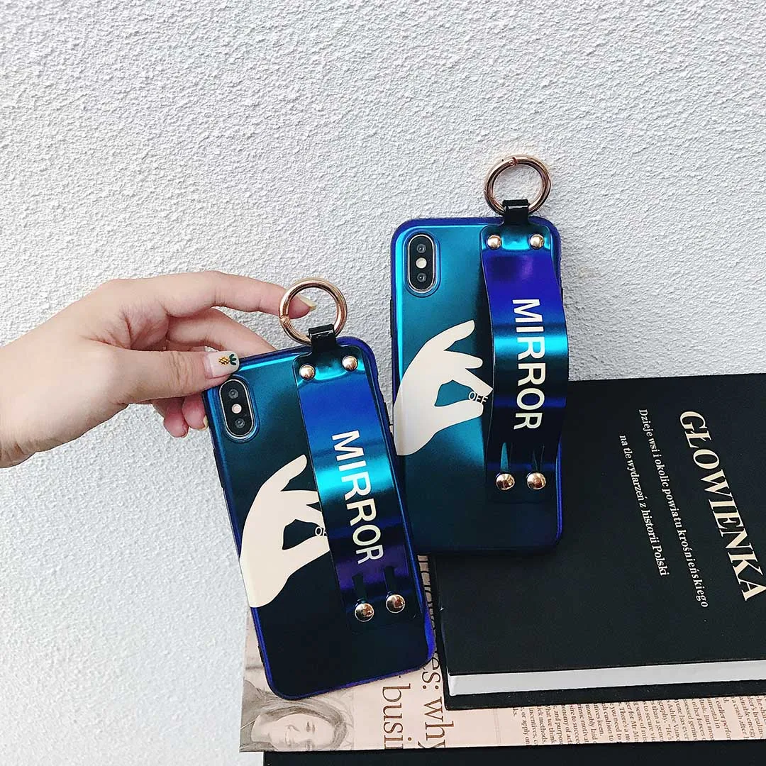 Fashion Blu-ray Wrist Strap Phone Case For iPhone 6 6S 7 8 Plus X Xs Mirror Champions Soft IMD Back Cover Coque with RingHolder |