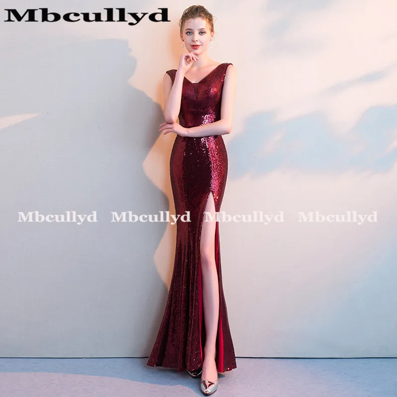 Длинные блестящие темно красные платья Mbcully для выпускного вечера с юбкой годе 2020