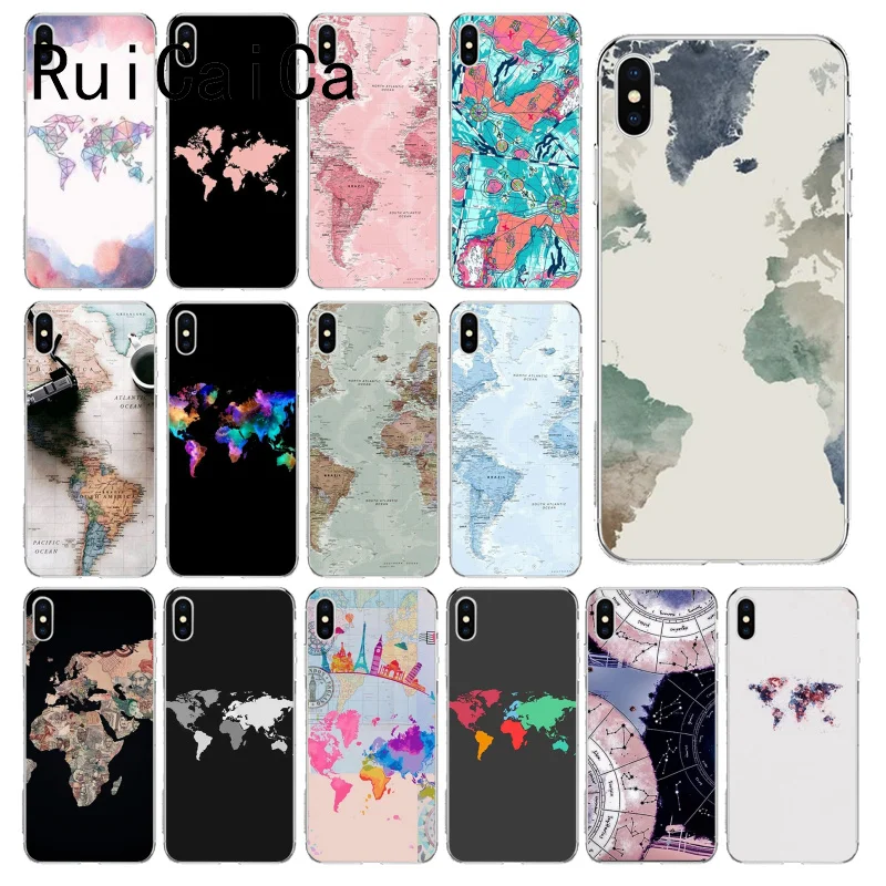 RuiCaiCa карта мира план путешествия мягкий чехол для телефона из ТПУ iPhone 6S 6plus 7plus 8