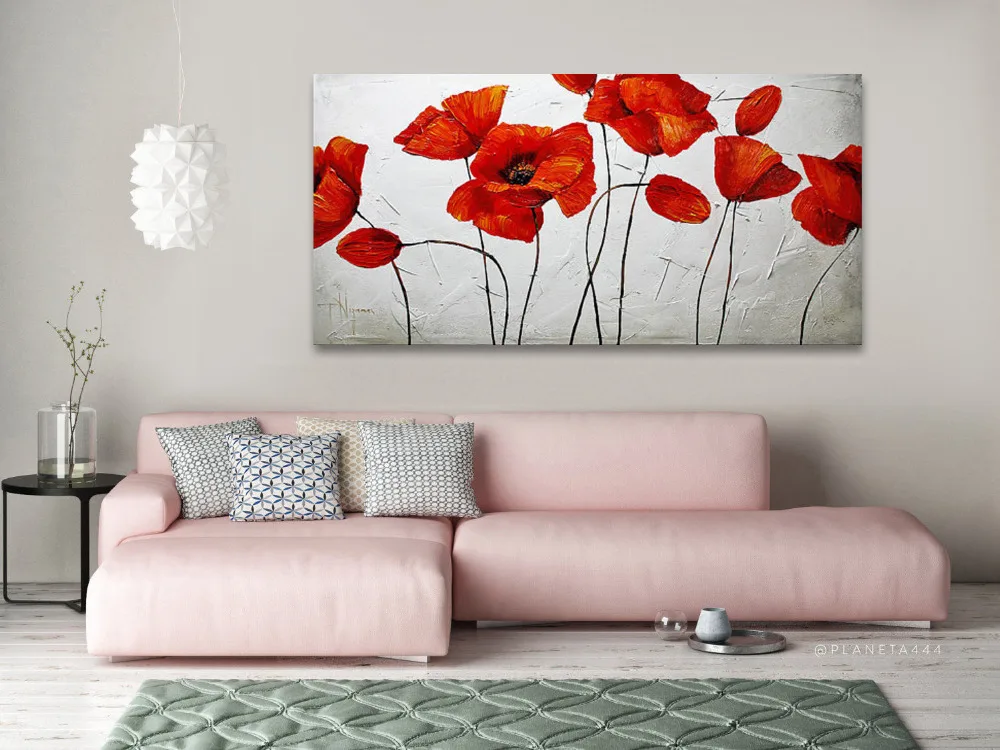 Hand Made Modern Large Red Flower Abstract Art Canvas Painting Handmade Oil | Дом и сад