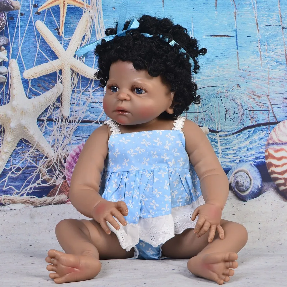 

Reborn black doll 57cm Full silicone reborn baby girl doll bebe boneca reborn corpo de silicone inteiro real menina child gift